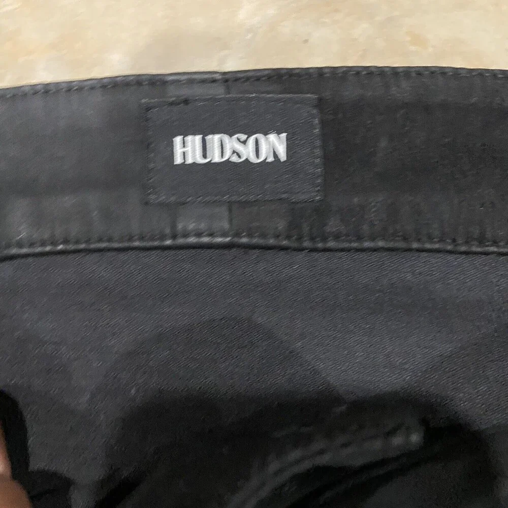 Hudson Lamb Nubuck Leather Black Denim Asymetrical Kink Mini Skirt Size 28 $415 - Picture 5 of 6